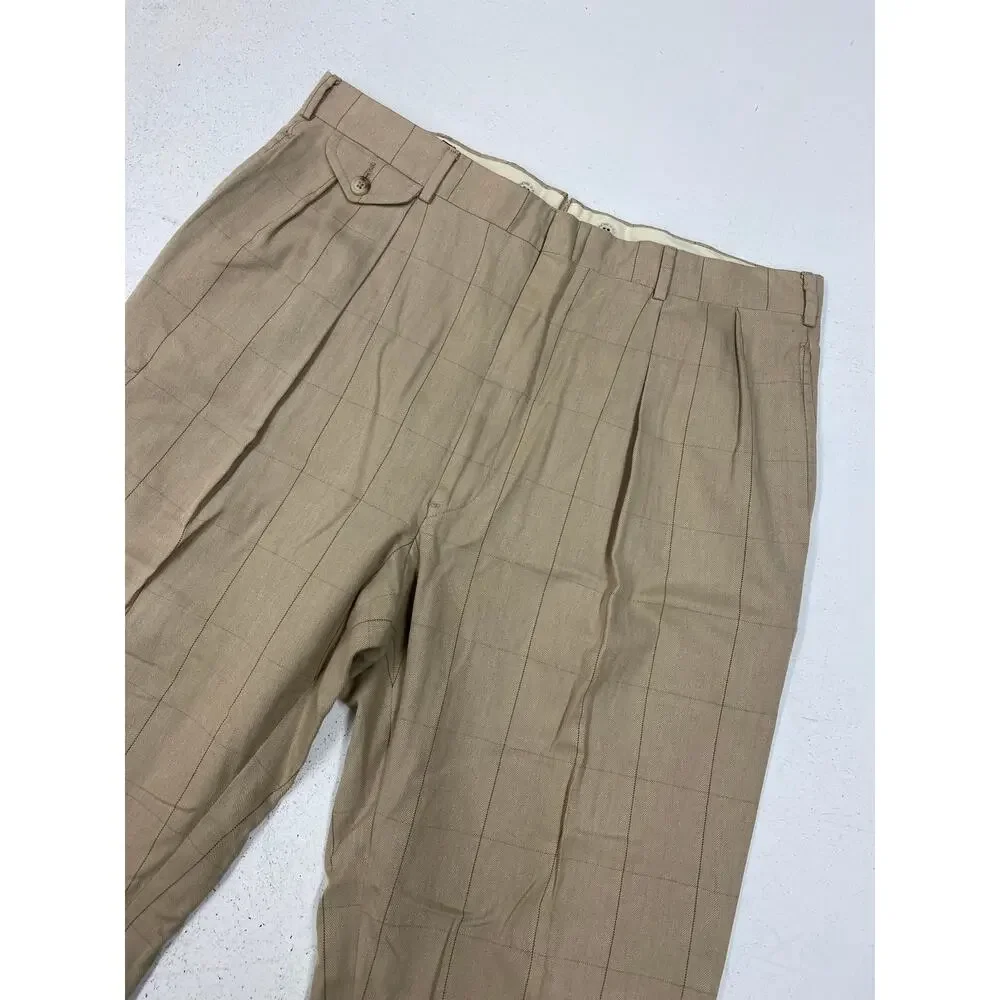 VTG 90s Polo Ralph Lauren pleated plaid herringbone wide leg dress pants, 35x31